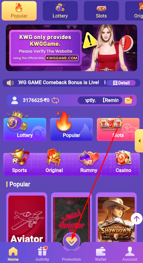 Go to the promotion section